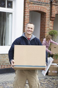 Removals van parked for a residential move in the Netherlands