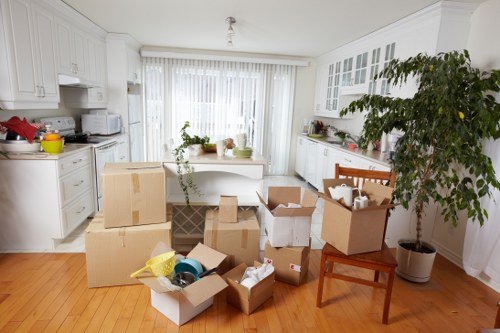 Moving van and household boxes for a home move in the Netherlands