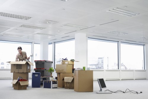 Office relocation planning with equipment and boxes in the Netherlands