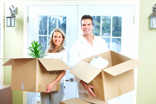 Packed boxes and furniture prepared for a local move