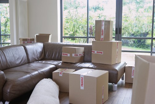 Packed boxes and furniture ready for transport
