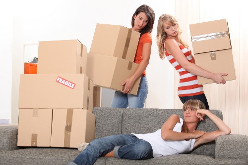 Moving boxes and furniture prepared for a removals van service